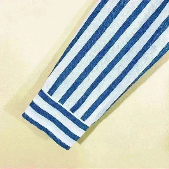 Miss Love Pinstripe Button Down Crop Top with Tie - Picture 4 of 11